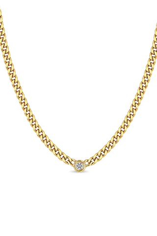 Small Curb Chain Necklace with Diamond