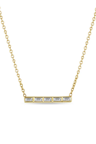 14K 5 Channel Set Baguette Diamond Bar Pendant Necklace