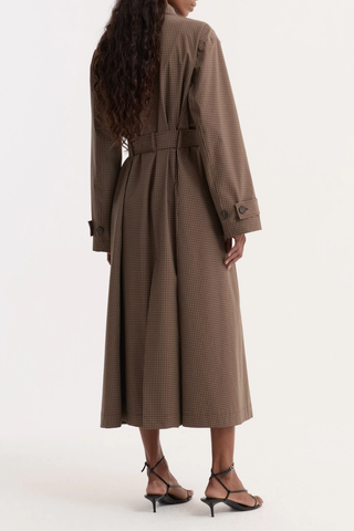 Technical Check Belted Coat | Brown Multi Check