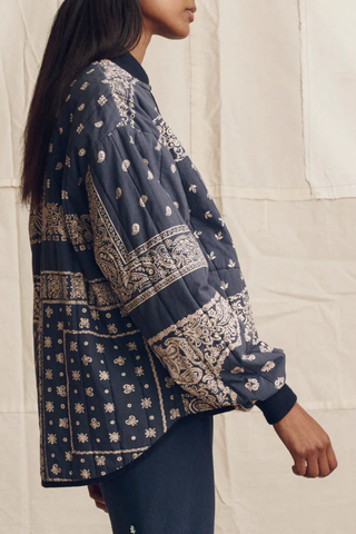 The Quilted Bomber Jacket | Navy Bandana Print