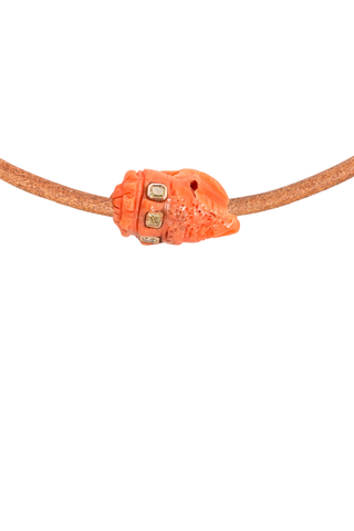 Petite Coral Conch Bead Leather Cord Necklace | Cushion Cut Diamonds