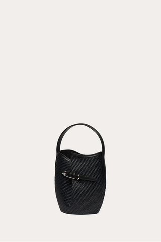 Mini Belted Bucket Bag | Black Raffia