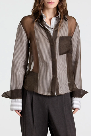 Double Layer Boyfriend Shirt | White/Turkish Coffee