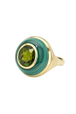 Petite Lollipop Ring | Green Tourmaline in Malachite