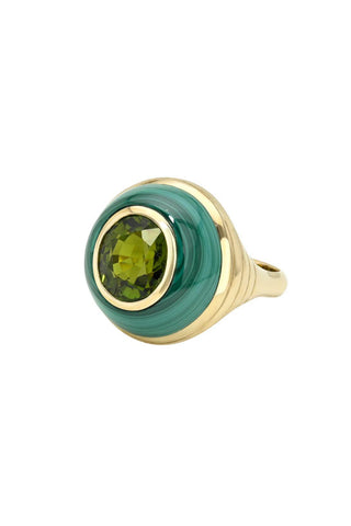 Petite Lollipop Ring | Green Tourmaline in Malachite