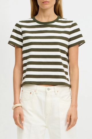 Striped Baby Tee | Dark Olive Green Ecru Wide Stripe