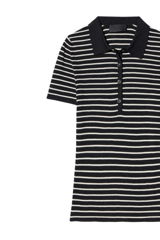 Fenna Stripe Polo | Black/Thin Ivory Stripe