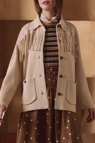 The Western Fringe Sweater Jacket | Natural