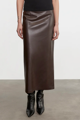 Leather Curve Skirt | Dark Brown