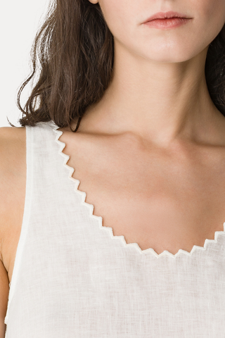Chic Linen Embroidered Edges Top | Crystal