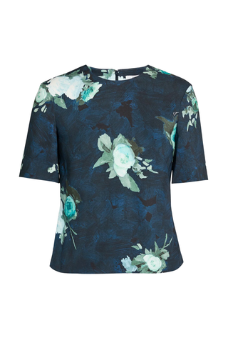 Floral Print Short Sleeve Top | Abstract Rose Navy