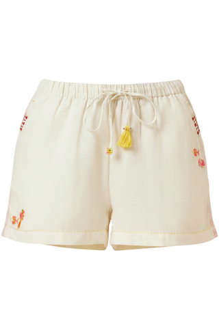 Cotton Short With Embroidery | White