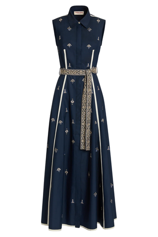 Miralda Iris Embroidery Dress | Navy Blue