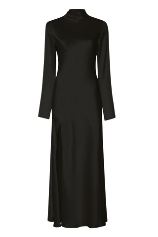 Satin Draped Neck Bias Dress | Black