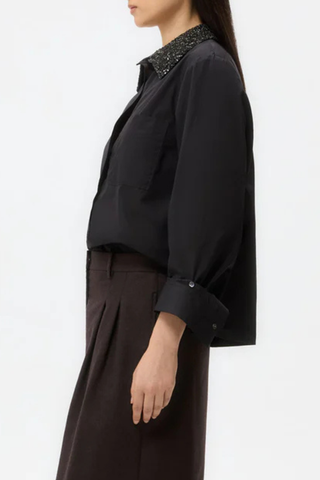 Dude Shirt with Crystal Collar | Black
