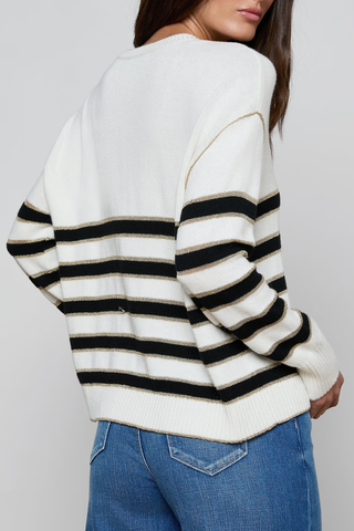 Bishop Striped Crew Sweater | Ivory/Black/Gold Stripe