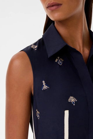 Miralda Iris Embroidery Dress | Navy Blue