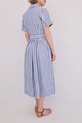 Malena Dress | Seersucker Blue Stripe