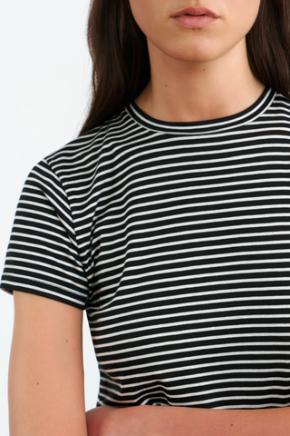 Lana Crewneck Tee | Black/Ivory Stripe