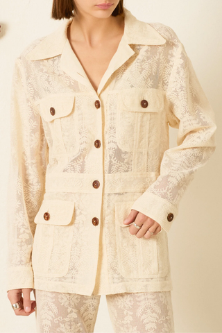 Reno Pearl Lace Lattice Jacket | Off-White
