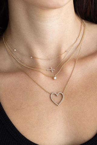 14k Prong Diamond Solitaire Bead Chain Necklace