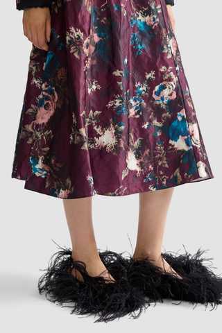 Floral Textured Satin A-Line Midi Skirt | Fonteyn Rose Burgundy