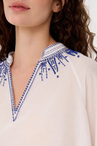 Ilizia Iris Embroidery Top | White Blue