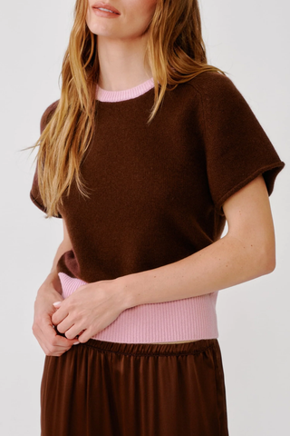 Jones Colorblock Saddle Raglan Short Sleeve Sweater | Cinnabar/Soft Pink