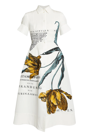 Floral Print Cotton Faille Midi Dress | Etched Tulip Bronze