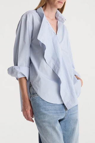 Draped Collar Shirt | Blue Stripe