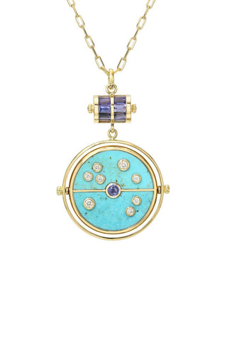 Grandfather Compass Pendant Necklace | Turquoise and Tanzanite