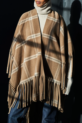 Bristol Poncho | Khaki Plaid
