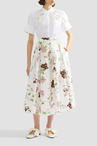 Appliqué Cotton Poplin Short Sleeve Shirt | White