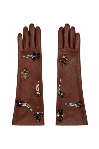 Laetitia Embellished Leather Gloves | Wenge