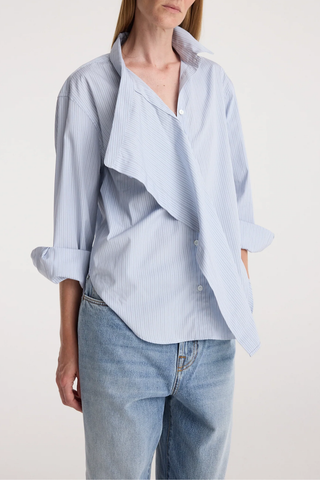 Draped Collar Shirt | Blue Stripe