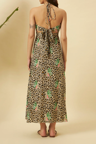 Silk Chiffon Halter Dress | Leopard Print