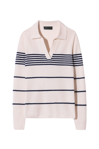 Lucille Multi Stripe Polo | Ivory/Navy Stripe