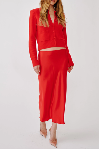 Miranda Scallop Trim Bias Cut Pull On Skirt | Scarlet
