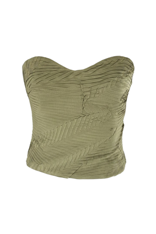 Heleen Satin Cropped Bustier Top | Moss Gold