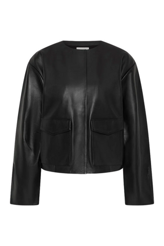 Utility Cocoon Leather Bomber | Black