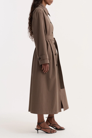 Technical Check Belted Coat | Brown Multi Check