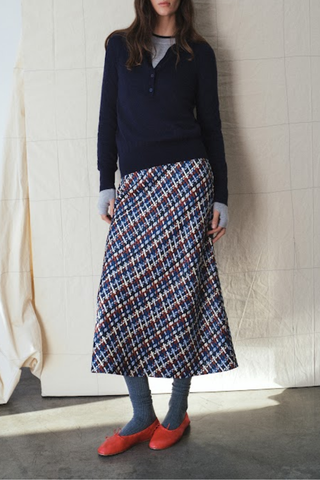 Leather A-Line Skirt | Blue Multi