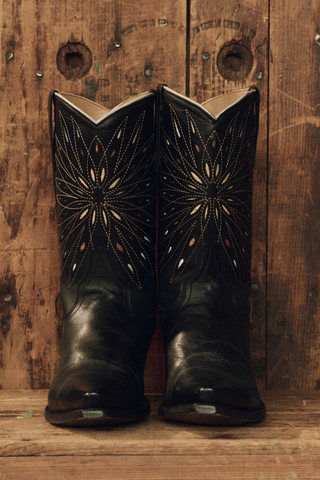 The Southwest Cowboy Boot | Black W/ Gold Sunburst