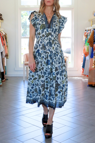 Kairi Flutter Sleeve Midi Dress | Porcelain