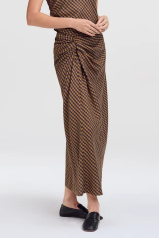 Jean Check Midi Skirt | Pecan/Navy