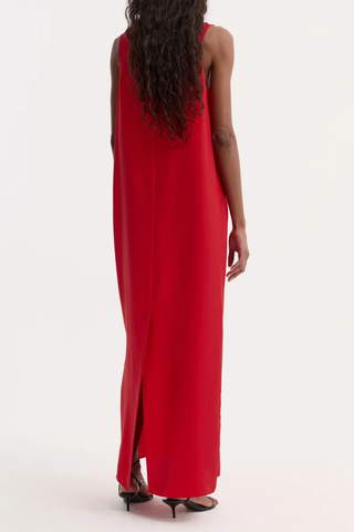 Silk Scoop-Neck Dress | Red