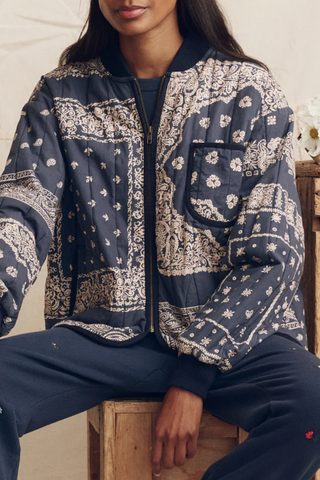 The Quilted Bomber Jacket | Navy Bandana Print
