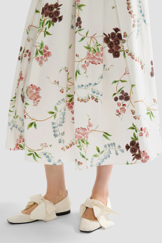 Floral Print Cotton Midi Full Skirt | French Chintz Multi White