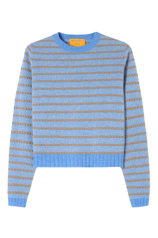 Pebble Stripe Shrunken Crew Sweater | Delft Blue Combo