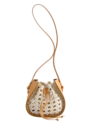 "My Pepita" Small Leather And Crochet Bucket Bag | Naturale